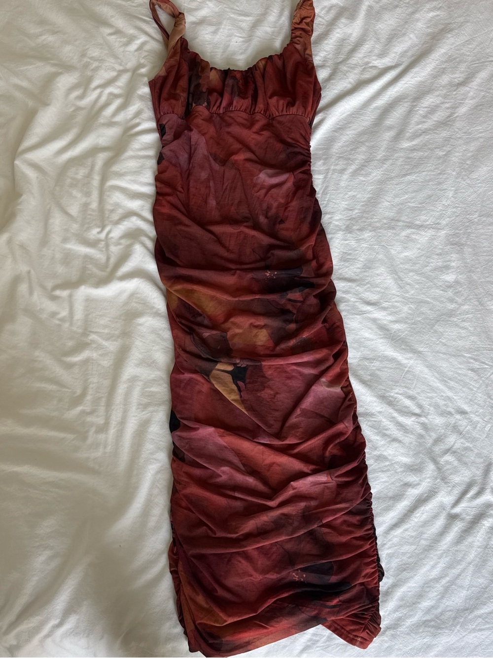Ruched Multicolor Floral Midi Dress
